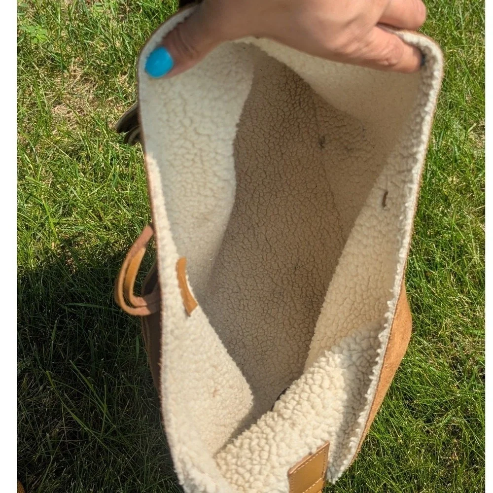 Y2K Boho GAP Faux Shearling Hobo Purse & Coin Purse Set Tan Faux Suede Hippie